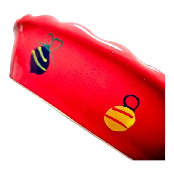 Michael's Christmas Tree Red Holiday Pie Baking Dish Hand Painted Edge Plate - Picture 6 of 12